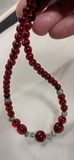 Vintage Cherry Amber Bakelite Necklace Filigree Silver Beads 16" long  26g