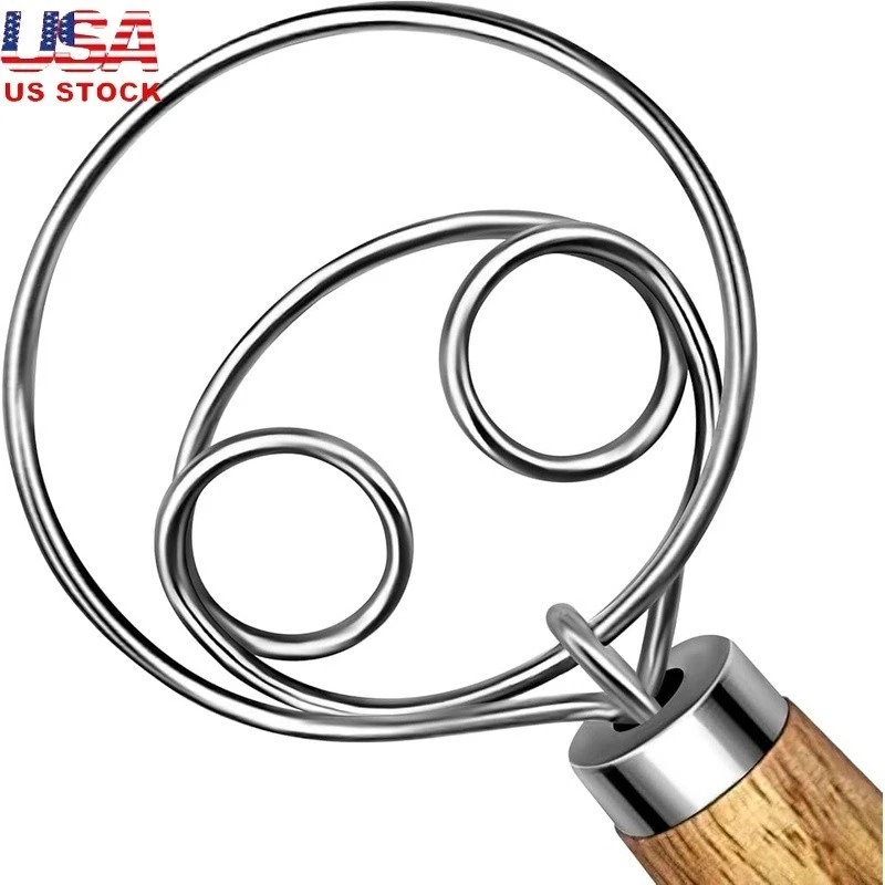 Danish Dough Whisk Stainless Steel Tool Ergonomic Easy Clean Baking Mixer New