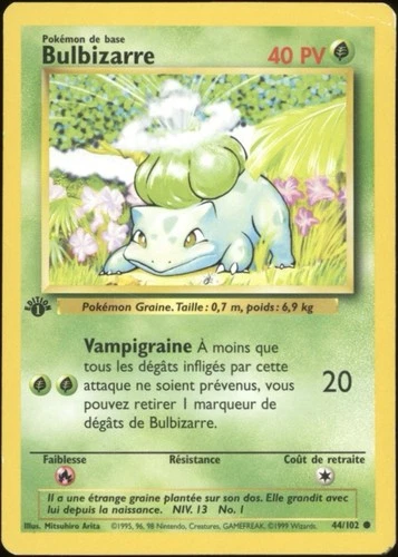 1999 Pokemon FRENCH 1st Edition Base Set Bulbizarre-Bulbasaur 44/102 GOOD