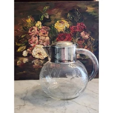 Vintage Etched Glass Silverplate Pitcher, West Germany