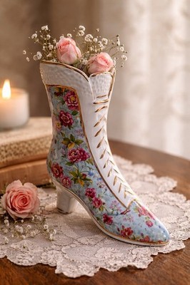 Vintage Porcelain Boot Vase Floral Gold Formalities Baum Bros