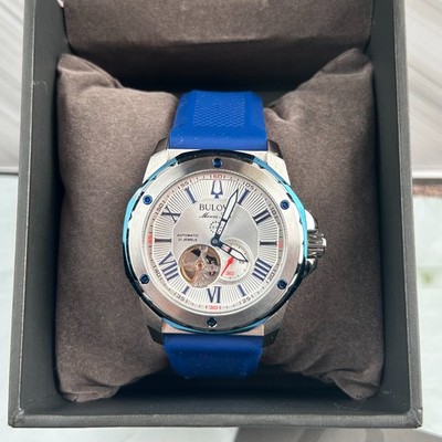 Bulova Marine Star 98A225 Automatic White Dial Silicon Strap Men s Watch New/Box