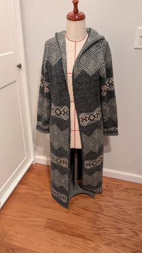 Sioni Duster Cardigan Sweater Womens Large Gray Long Open Front Hood Southwest - Picture 1 of 8