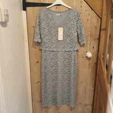 M&S Marks & Spencer PER UNA | Lace Blue Silver Sparkle Overlay Dress | UK14 BNWT