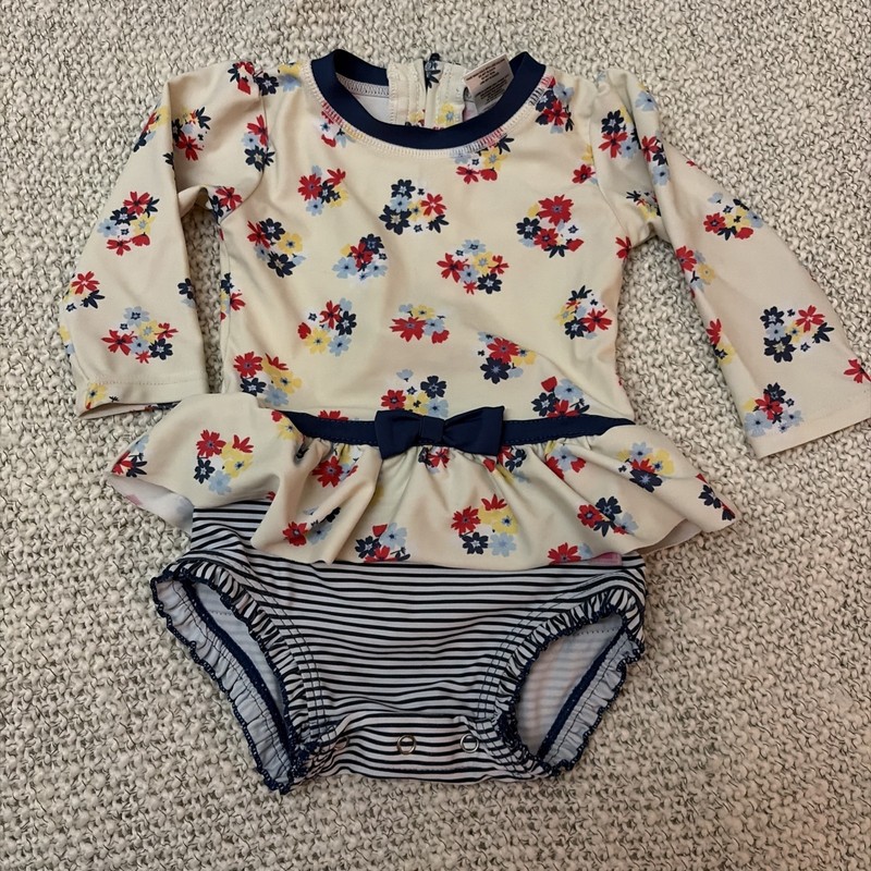 Girls Ruffle Butts One Piece Rashguard Bathing Swimsuit 12-18 Mos Floral Striped