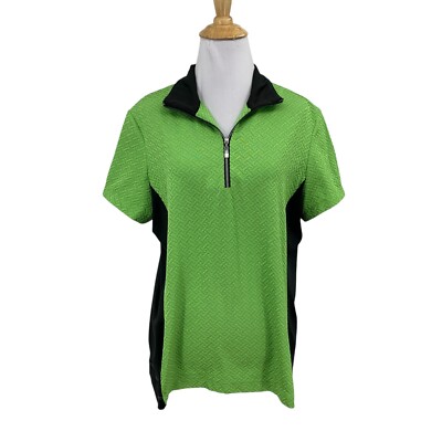 Tail Polo Shirt Women L Large Grinch Black Nylon Blend Quarter Zip Textured Golf