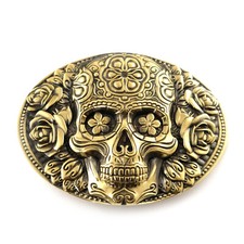 Santa Muerte belt buckle, solid brass Skull El D a de Muertos