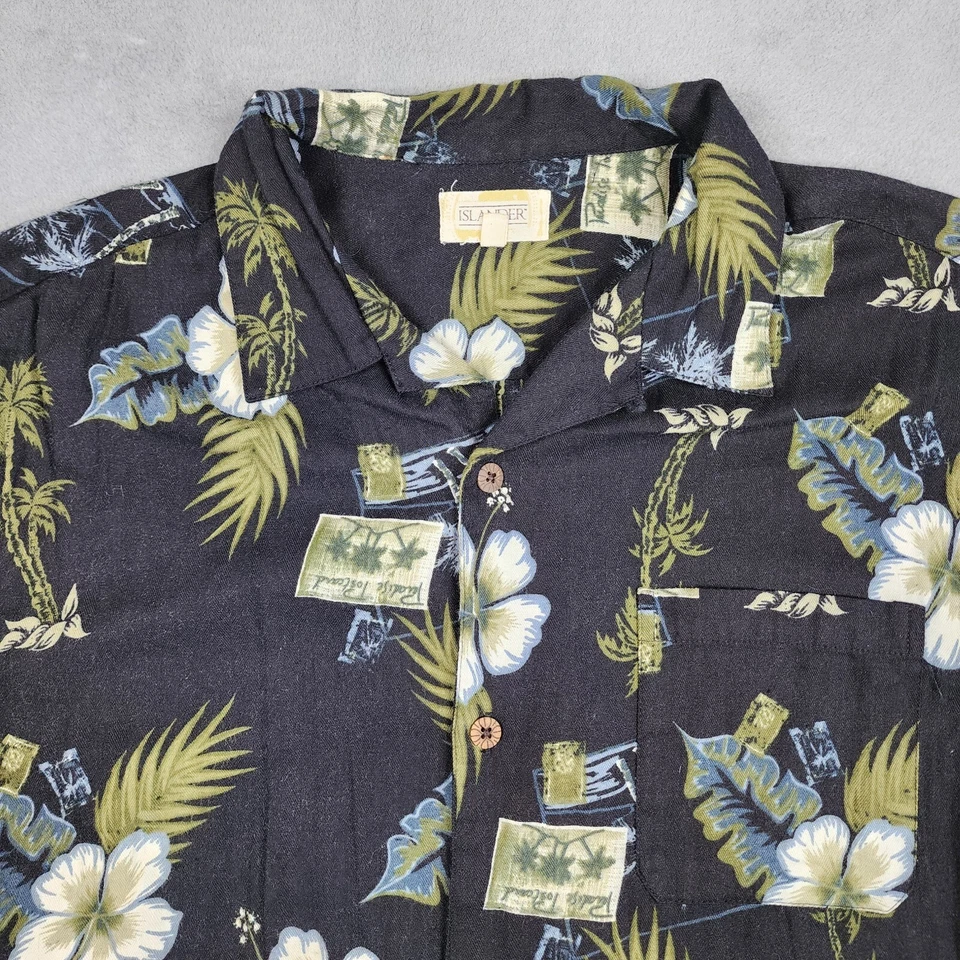 Camisa Islander Hawaiana Abotonada Para Hombre Talla XL Negra Estampado Floral Manga Corta Foto 4 de 4