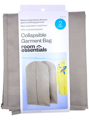 Collapsible Garment Bag - Stores & Protects Dresses Gowns Long Garments | 2 Pack