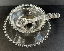 Imperial Glass Candlewick Condiment Mayonnaise Bowl Underplate Spoon