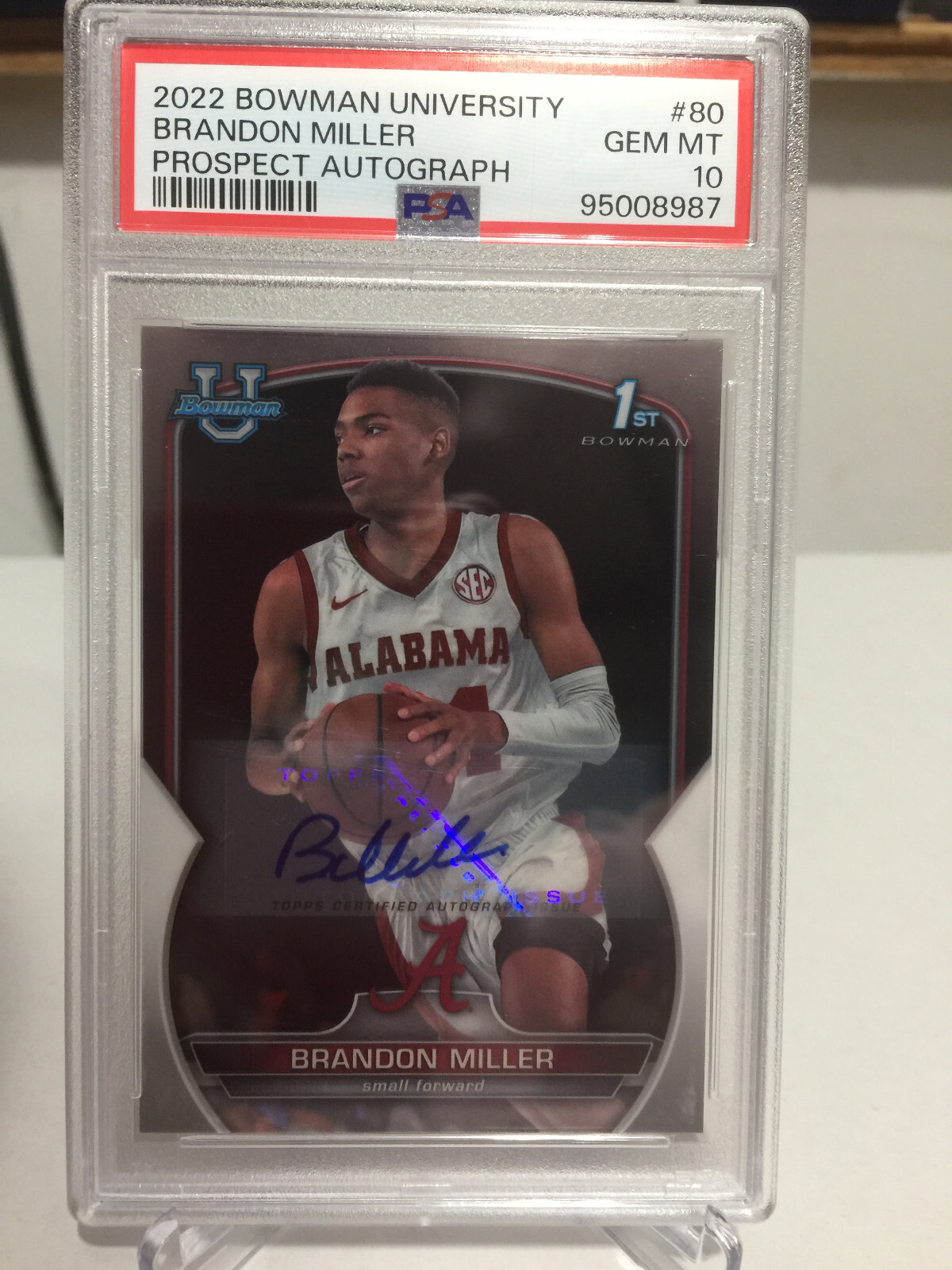 2022-23 Bowman University Chrome Brandon Miller Prospect Autographs #80 PSA 10