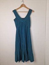 Next Teal Blue V Neck Pleat Dropped Hem Sleeveless A Line Dress BNWT UK Size 10