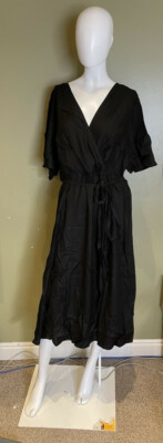 SIMPLY BE SKATER MIDI DRESS WITH FLUTTER SLEEVE IN BLACK WOMENS UK 18