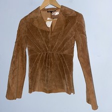 New Womens Heart Moon Star Brown Suede Blazer Jacket Sz Xs
