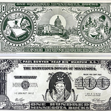 LOT 2 1952 ONE HUNDRED MINNESOTA BUCKS Paul Bunyan Blue Ox Large Souvenir Vtg