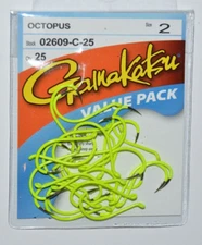 gamakatsu octopus hook size 2 chartreuse 02609-c-25 colored hooks value pack