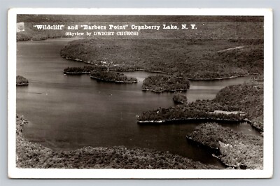 RPPC Cranberry Lake New York Aerial View Wildcliff & Barbers Point NY Postcard