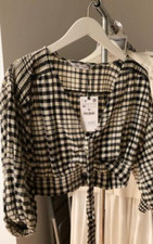 ZARA CROPPED GINGHAM TOP SIZE MEDIUM