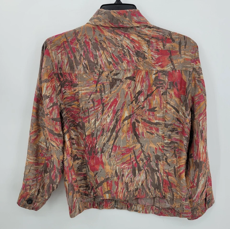Ruby Road Shirt Jacket Womens 10 Brown Red Abstract Artsy Lightweight Zip Up - Image 2 of 4