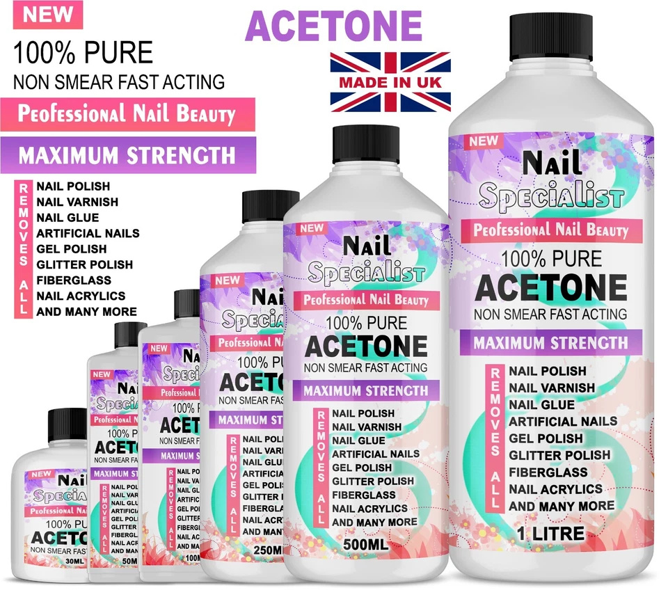 NAIL SPECIALIST 100% Pure Acetone Dissolve Nail Glue & Acrylic Nail Tips UV Gel Remover Soak Off