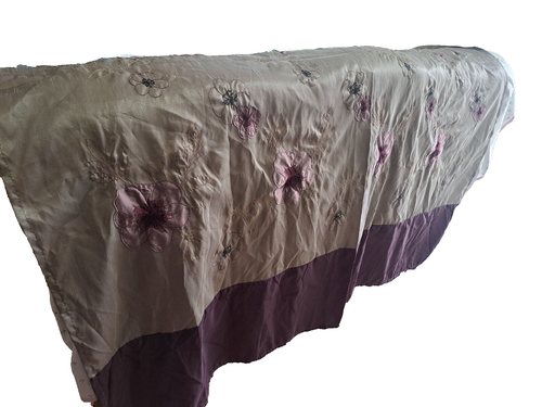 B. SMITH WITH STYLE EMBROIDERED BROWN METALLIC SHOWER CURTAIN W/RUST APPLIQUES - Picture 4 of 9