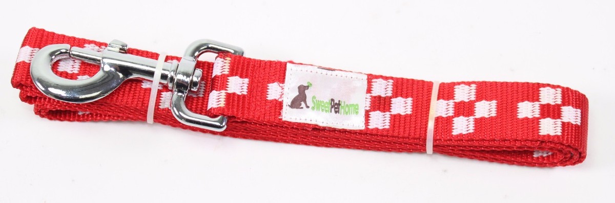 Solid Color Nylon Cross Design 6 ft Long 1 in. Wide Dog Leash Red