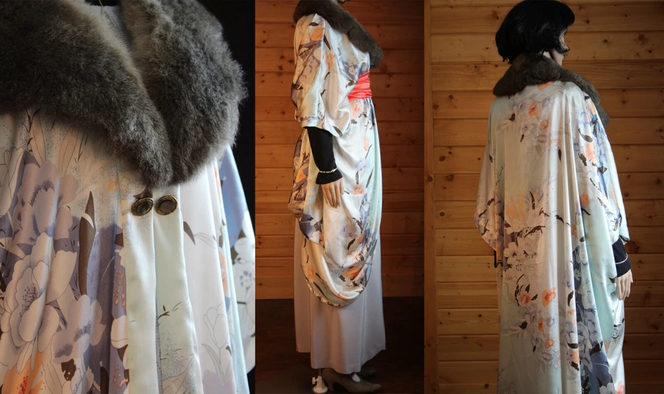 ¡4 piezas! Vestido Faja Túnica Abrigo 1910 Titanic Eduardiano Hecho a Mano 100% Seda 36" Busto Foto 4 de 4