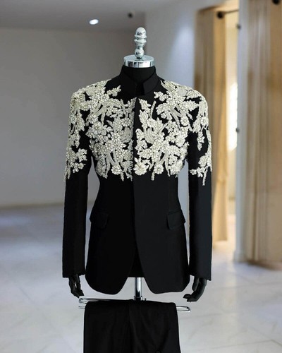 Trajes para hombre apliques de estrás formales boda fiesta informal moda ropa deportiva - Imagen 5 de 10