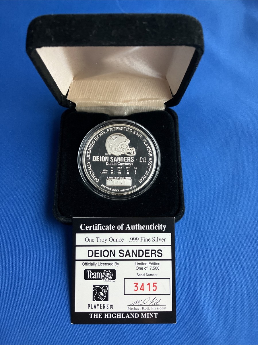 Deion Sanders Highland Mint .999 Fine Silver Coin W/case Numbered