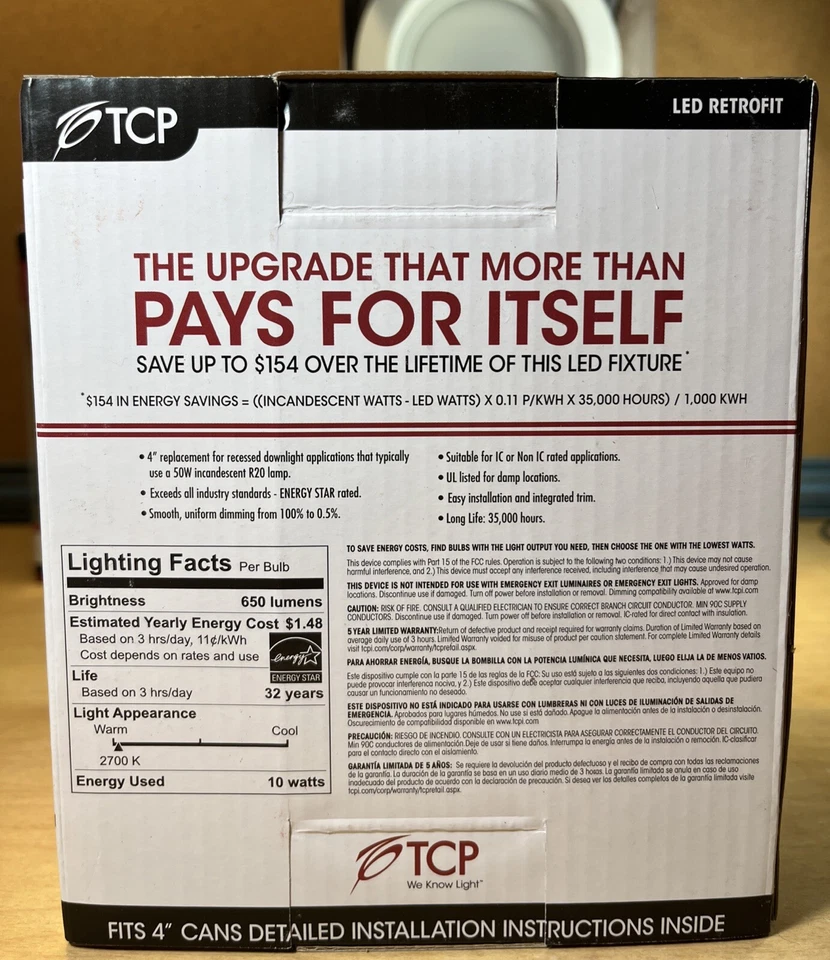 4- 50W  Equivalent Soft White (2700K) 4" Dimmable LED Retrofit 650 Lumens NEW - Image 4 of 4