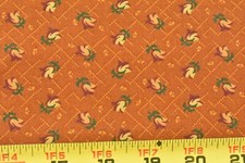 By 1/2 Yd, Tan Burgundy Green Floral on Rust Quilt Cotton, Thimbleberries, P9336
