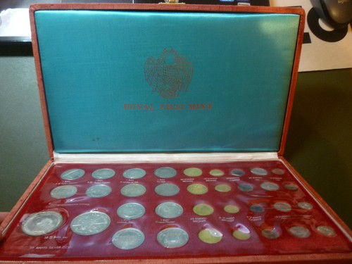 1944-1970 THAILAND - OFFICIAL ROYAL THAI MINT SET (34) w/ 4 SILVER - PINK BOX