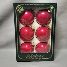Vtg 6 Visions By Holly Cranberry Red Glass 2 5/8” Christmas Ornaments