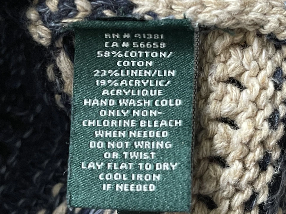 Suéter Ralph Lauren Mezcla Algodón Lino Mediano Pescador Boho Crochet Foto 4 de 4