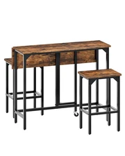 Bar Table and Stool Set, 39.4''Folding Dining Table with 2 Stools