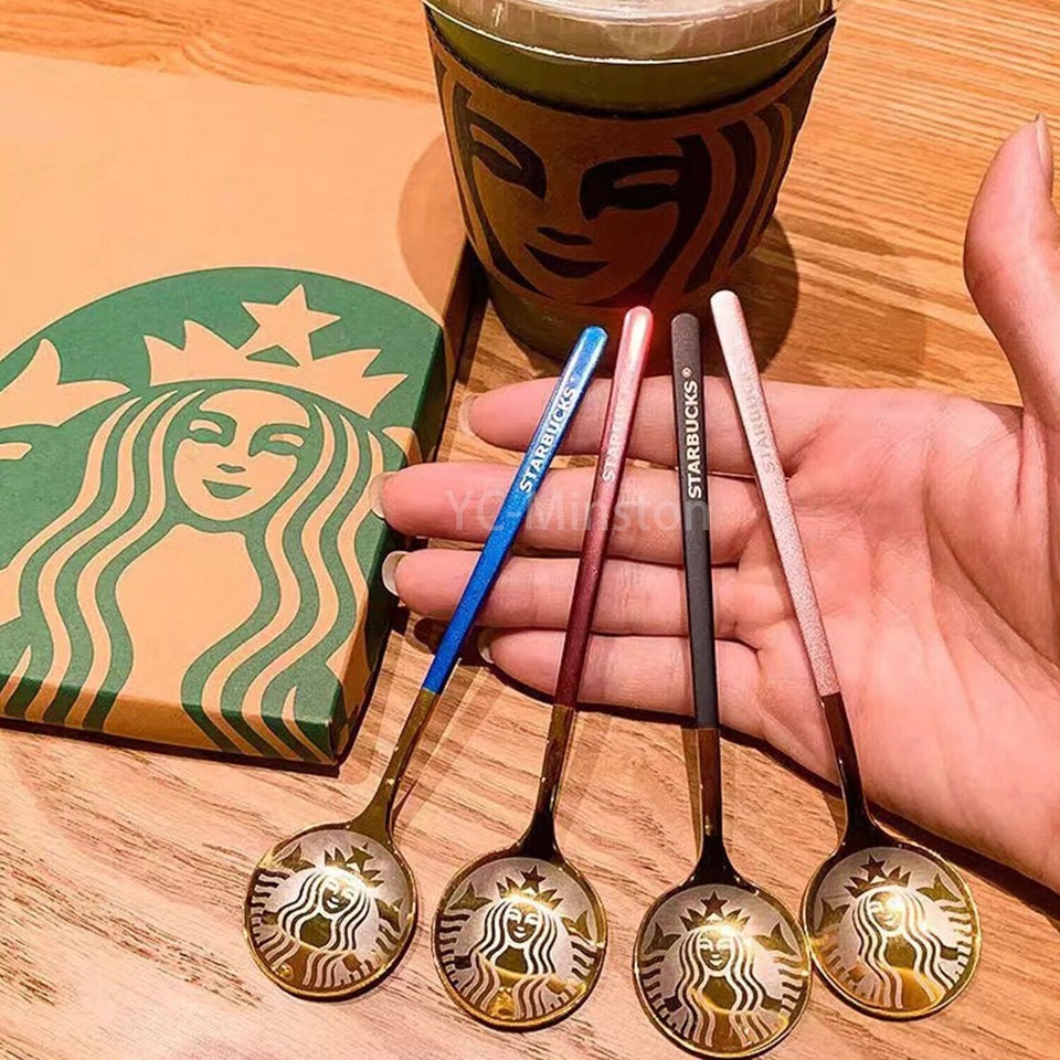 Starbucks Multi Color Stainless Steel Long Stirring Spoon 4pcs Gift Collection