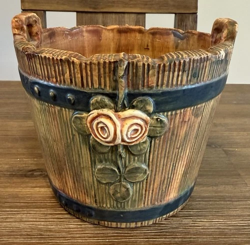Vintage Weller Art Pottery Woodrose Handled Jardinere 7” As Is L@@K