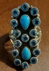 NICKY BUTLER Vtg Ring, Sterling Silver, Turquoise & Blue Topaz Stones, Size 8