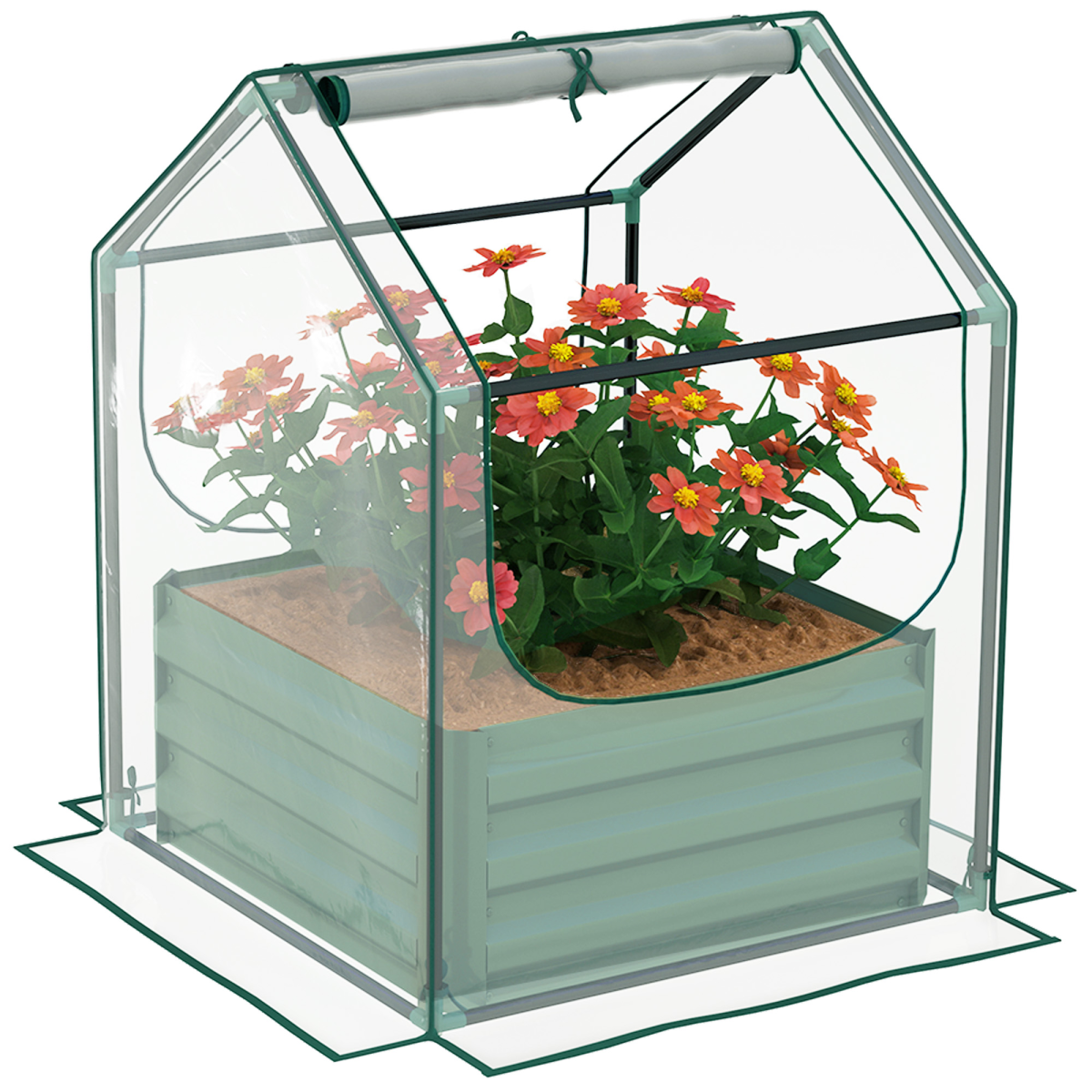 Outsunny Raised Garden Bed Planter Box with Greenhouse - Clear and Green