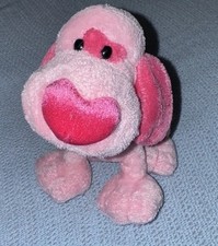 Walmart Puppy Dog Plush Stuffed Animal 6 Pink Fur HTF Heart Nose Valentines Bow