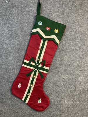 Red Felt Green Bow Bells Snowmen 36'' Long 12'' Wide Christmas Stocking