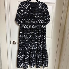 Ann Taylor Petite Black Floral Tulip Tiered Midi Dress MP Short Puff Sleeve