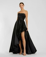 Mac Duggal -  Women's Black Strapless Ruched High Low Gown - US 16 - $598 MSRP