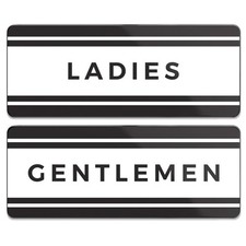 2PC Restroom Signs, 2 x 5, Ladies, Gentlemen, ABS, Adhesive, Bathroom, Door