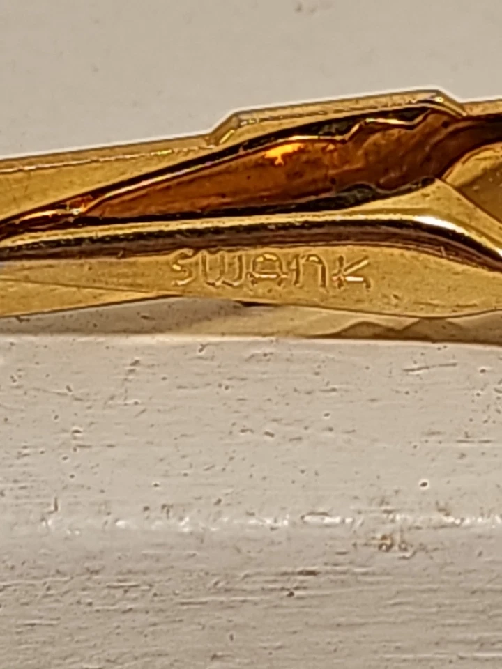 Vintage Swank Goldtone Tie Bar Clip Monogramed "N" - Image 2 of 4