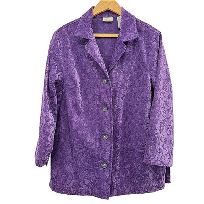 Classic Elements Jacket Damask Jacquard Tapestry Purple VTG Inspired Chic Large