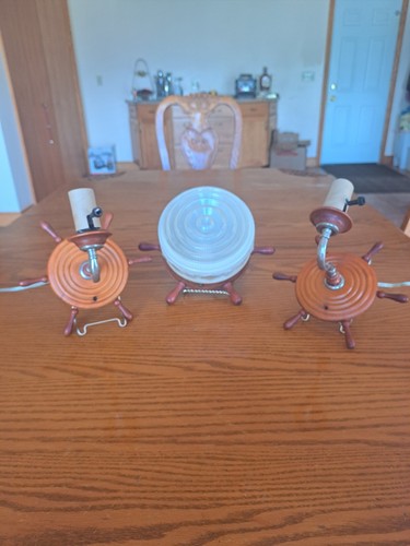 Nautical Boat Ships Wheel Ceiling Light Wall Fixture & 2 Matching Wall Sconces