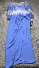 Jovani Dress Women 12 Blue Asymmetric Draped Smocked Rhinestone Gown Vtg NWT