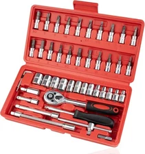46PCS Small Drive Socket Ratchet Wrench Screwdriver Set 1/4 Inch Metric