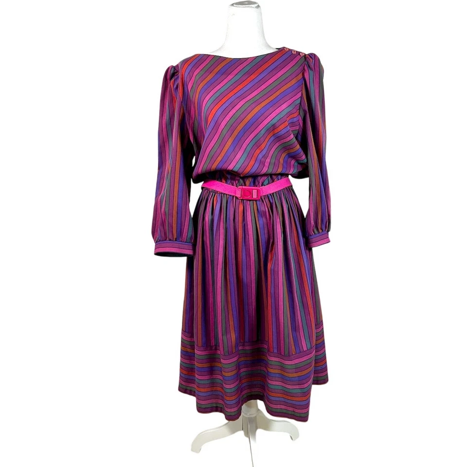 Cinturón de vestir romántico vintage años 80 Nancy Wheeler preppy a rayas cabaña retro 6 Foto 3 de 4